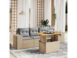 Conjunto de 5 sofás de jardín con cojines de mimbre beige Dkd Home Decor