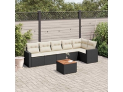 Conjunto de sofá de jardín de 7 piezas con cojines de mimbre negro de DKD Home Decor