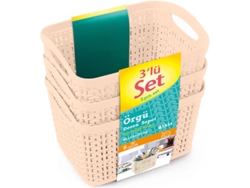 Kit 7H HOUSE 3 Cestas Rectangulares Beis 1,5 Litros