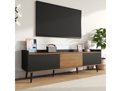 Mueble Tv 160 Cm - Diseño Compacto, 3 Puertas - Negro Y Natural