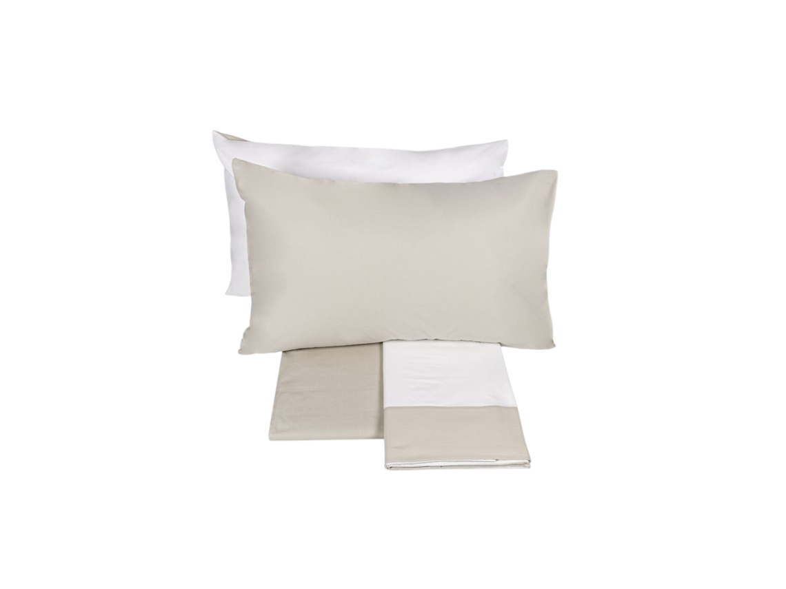 Completo Letto Una Piazza Fazzini In Percalle Di Puro Cotone Bianco/burro
