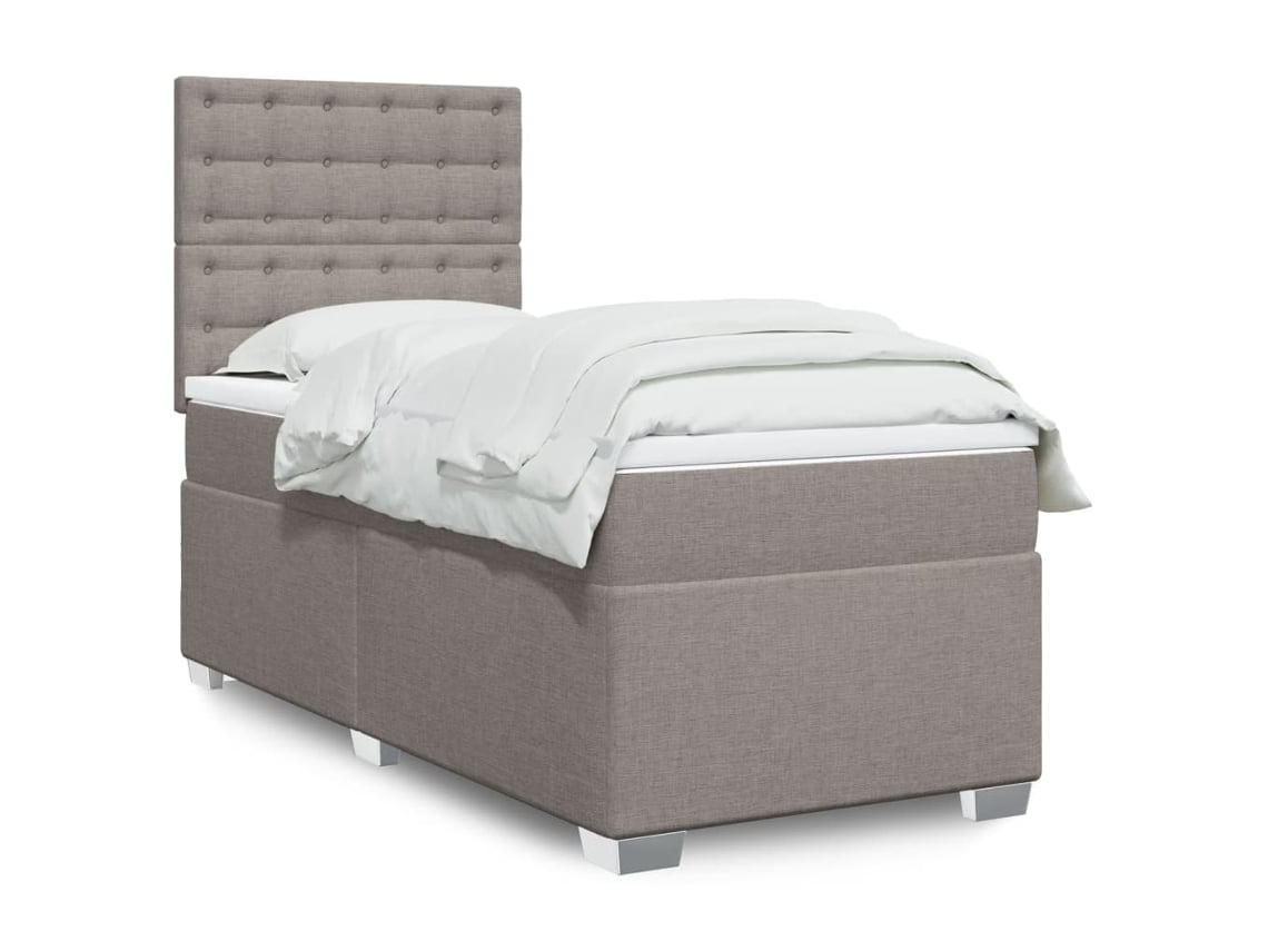 Cama Box Spring Con Colchón Tela Gris Taupe 90x190 Cm