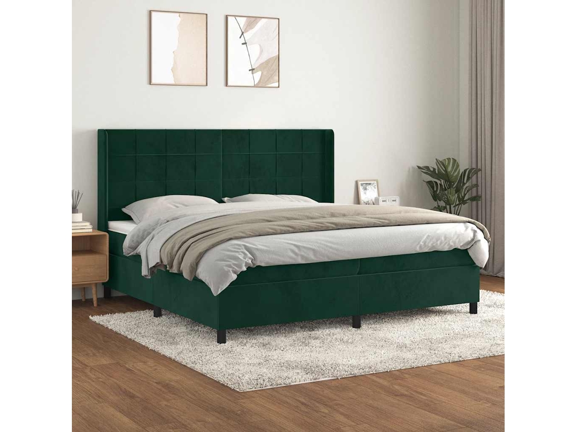 Syfax™ Cama Box Spring Con Colchón Terciopelo Verde Oscuro 200x200 Cm