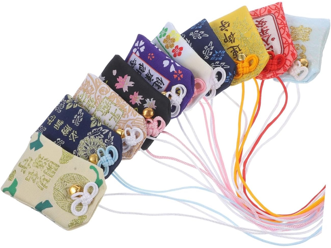Juego 10 Bolsitas Bendiciones Omamori Estilo Tradicional Japonés Pequeños Paquetes Colgantes Amuletos