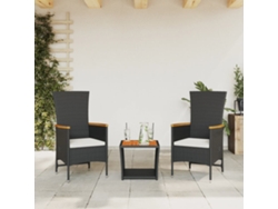 Juego de comedor de jardín de 3 piezas con cojines de mimbre negros de DKD Home Decor
