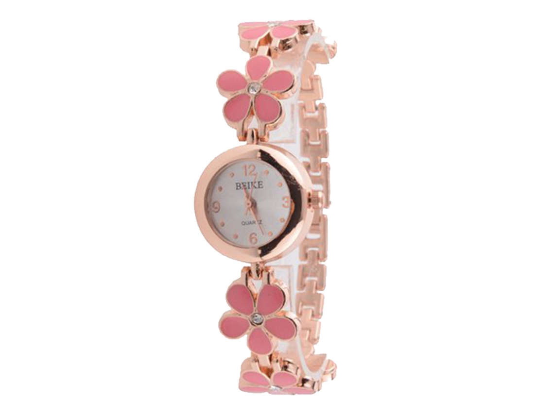 Reloj De Pulsera De Moda Para Mujer Con Brazalete Ultrafino De Flores, Cuarzo De Aleación, Oro Rosa.