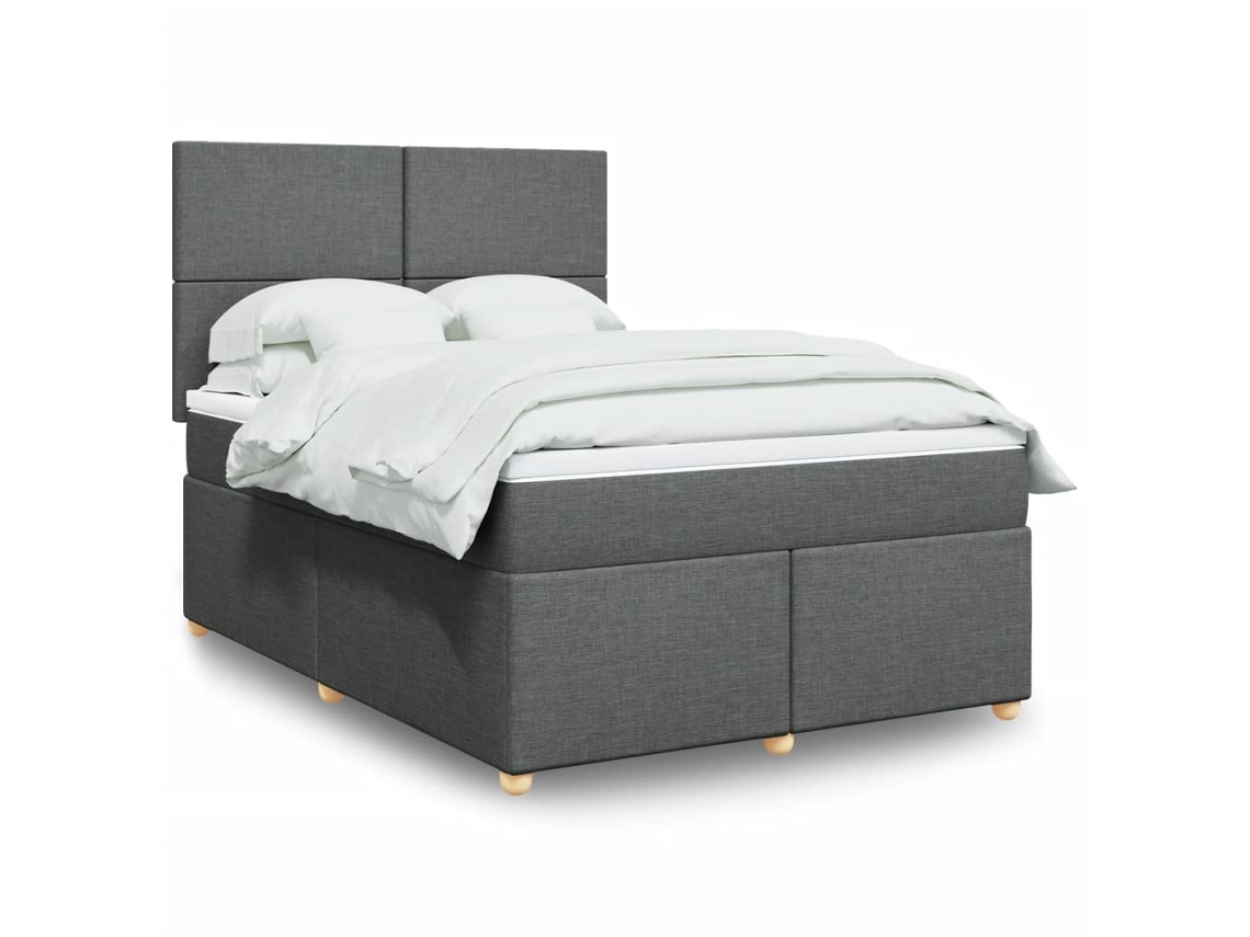 Cama Box Spring Con Colchón Tela Gris Oscuro 160x200 Cm