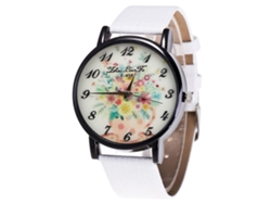 Reloj De Pulsera Unisex Con Correa De Piel Sintética Y Esfera Blanca Con Ilustración Floral.