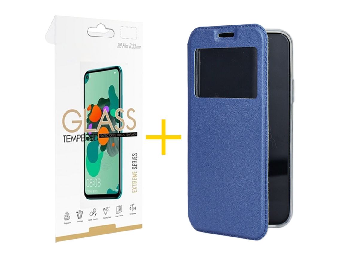 Pack 1 X Película de Vidrio Templado 2.5D Funda SKYHE por Samsung Galaxy A32 4G Flip Cover Gandy Azul SKYHE