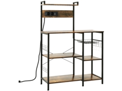 Prateleira para Microondas com Tomada, Carregador Usb, 90x42x130 Cm, Marrom Rústico, ZENCORE SERVICES