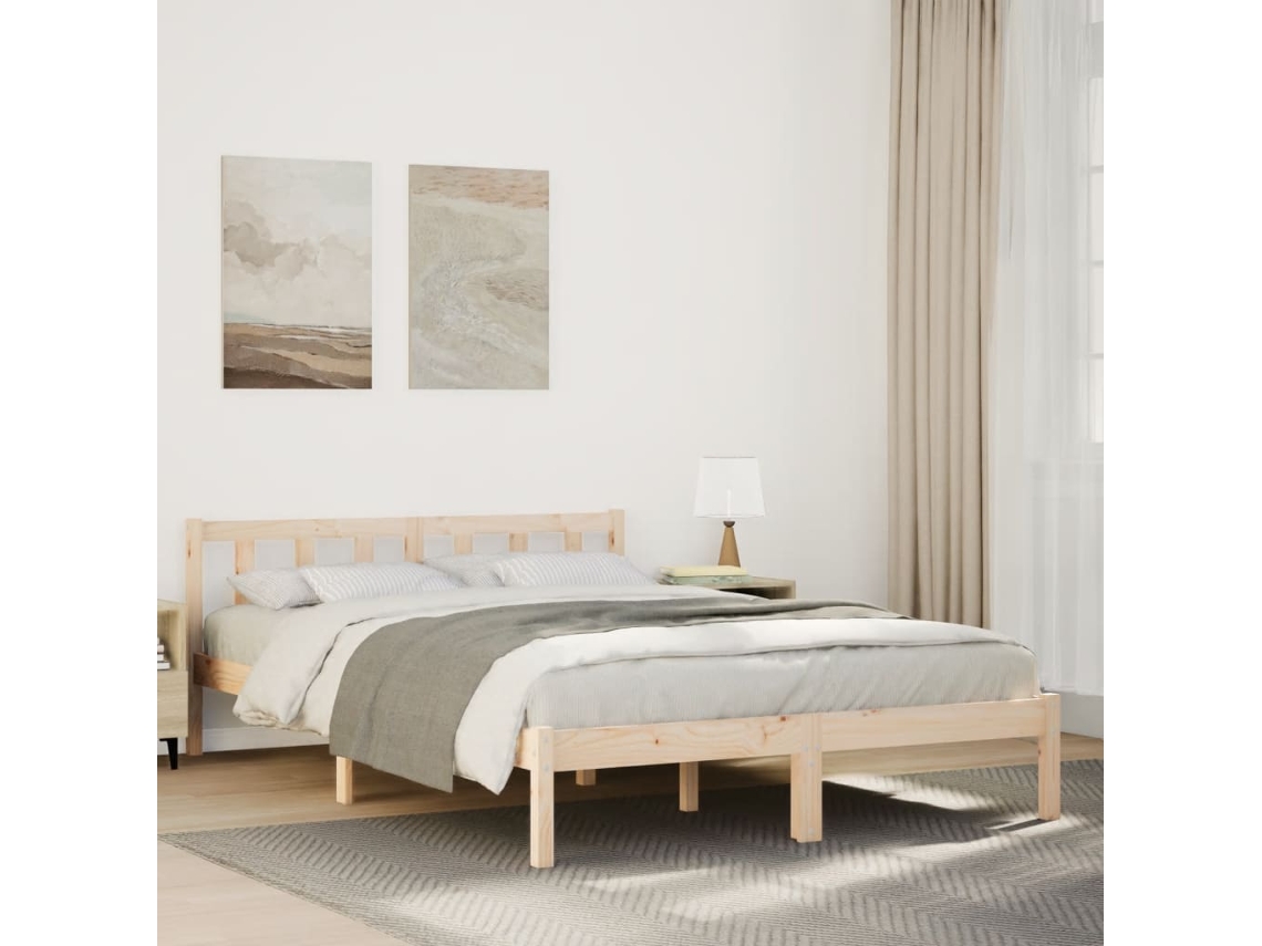 Cama Extralarga Sin Colchón Madera Maciza De Pino 160x210 Cm