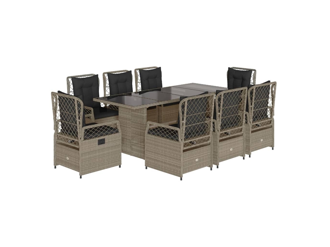 Maison Exclusive - Set Comedor De Jardín 9 Pzas Cojines Ratán Sintético Gris Claro