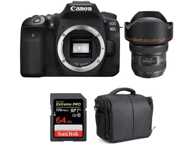 Kit Cámara Réflex CANON EOS 90D + EF 11-24mm f/4L USM + SanDisk 64GB + Bolsa
