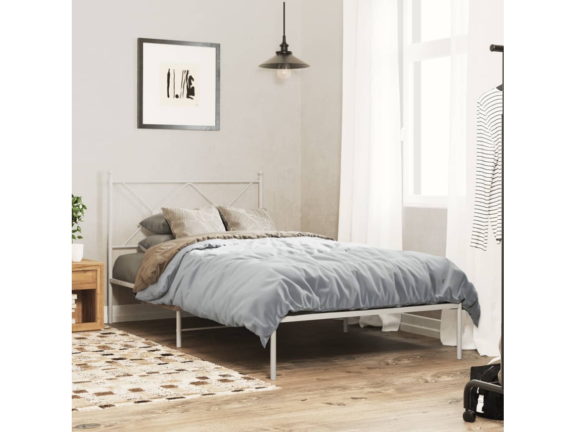 Estructura Cama Sin Colchón Con Cabecero Metal Blanco 100x190cm