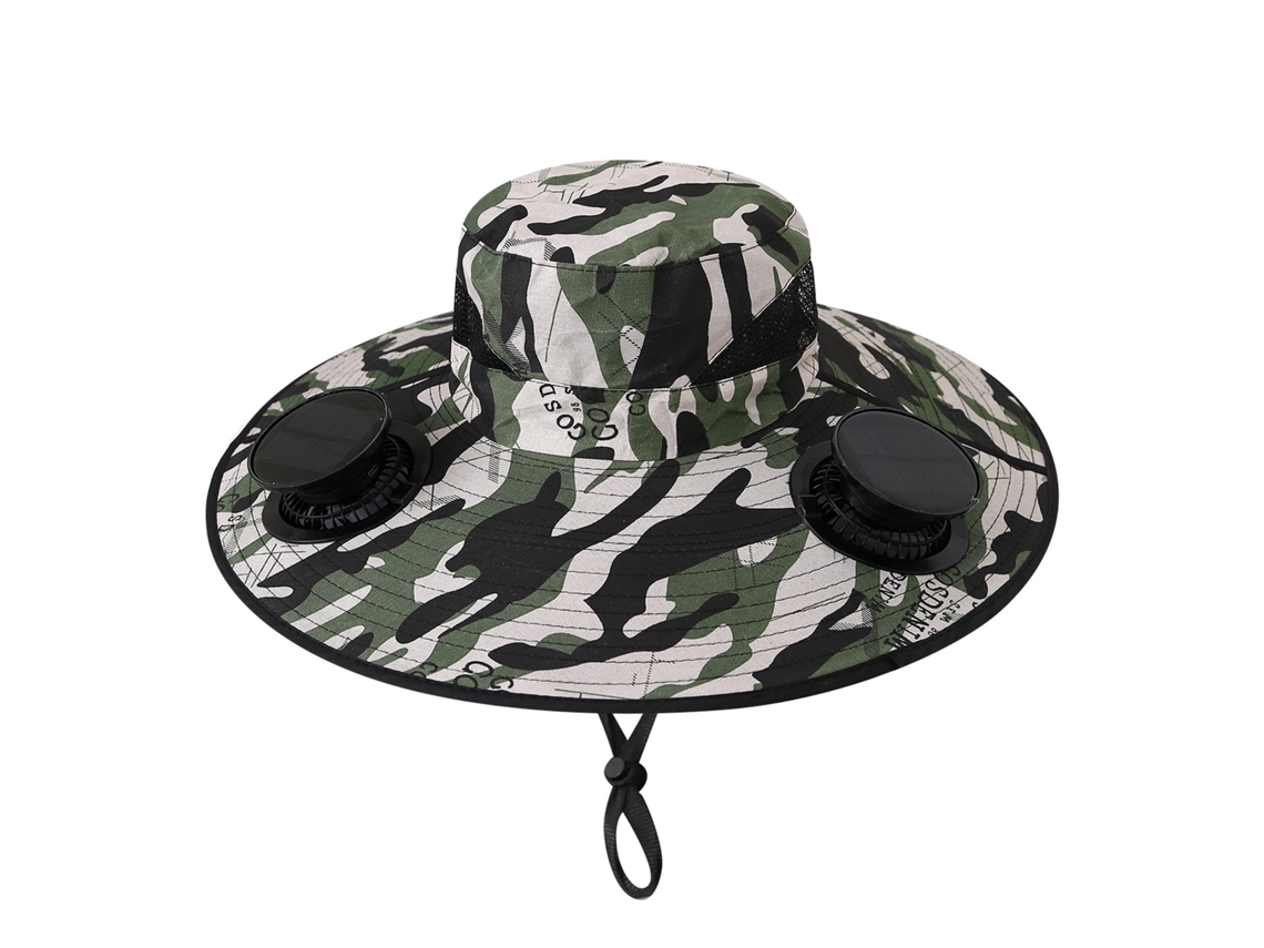(camuflaje Redondeado Con Forma De Onda) Sombrero Con Ventilador Solar, Recargable, Parasol Para Pesca Al Aire Libre Y Protección Solar.