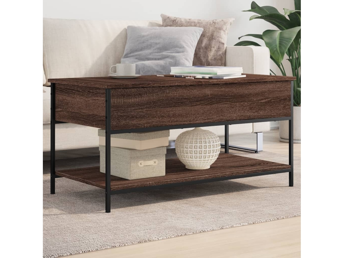Mesa De Centro | Mesa De Café | Mesa De Salón Madera Ingeniería Metal Marrón 100x50x50 Cm
