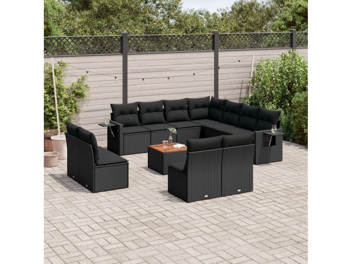 Conjunto de sofá de jardín de 12 piezas con cojines de mimbre negros DKD Home Decor