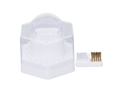 Estuche multifuncional blanco para almacenamiento y limpieza de brocas para taladro de uñas con 24 compartimentos.