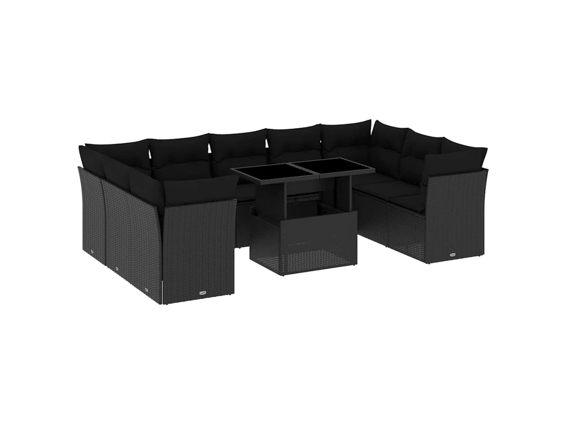 Conjunto 10 de sofás de jardín VIDAXL cojines ratán sintético negro