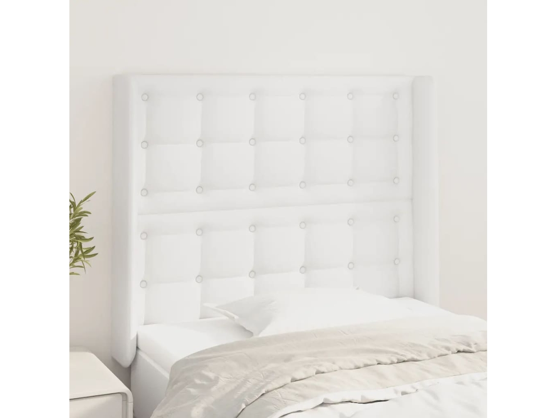 Cabecerocabecero De Camapanel De Cabecera Con Orejas De Cuero Sintético Blanco 103x16x118/128 Cm