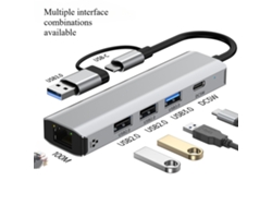Cable USB a Ethernet 3.0 tipo C, USB 5 en 1, 2208U, USB 3.0 macho, Gigabit, Chennnls
