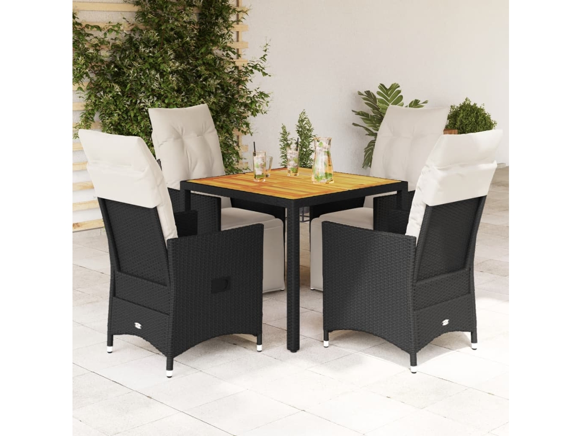 Juego de comedor de jardín de 5 piezas con cojines, mimbre sintético negro, DKD Home Decor
