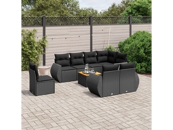 Conjunto de sofá de jardín de 9 piezas con cojines, ratán negro, Dkd Home Decor