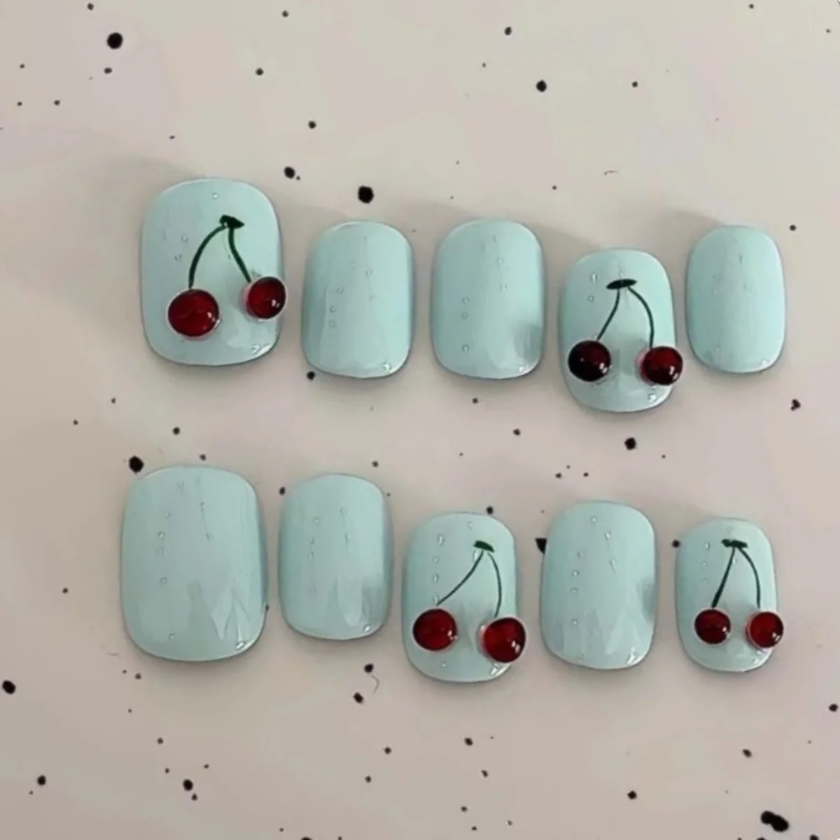(589-s) Paquete De 10 Pegatinas De Uñas Postizas Hechas A Mano, Uñas Postizas De Presión Con Diseño De Flor De Cerezo