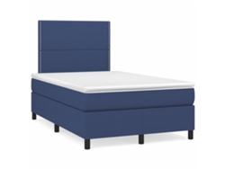 Cama Box Spring Con Colchón Y Luces Led Tela Azul 120x190 Cm