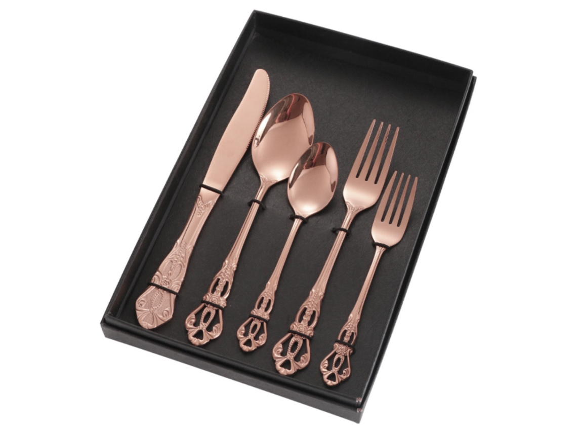 Juego de cubiertos portátil de acero inoxidable: cuchillo, tenedor y cuchara con estuche para acampar RNEMITERY