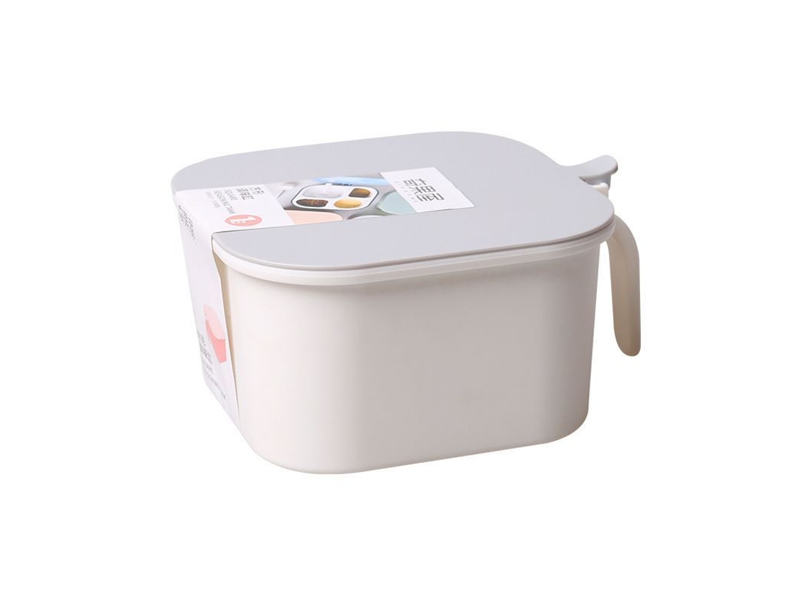 Rebe - Juego de 2 cajas cuadradas para especias con 4 cucharas, 4 compartimentos para pimienta, sal, azúcar, mermelada y especias, colores blanco y rosa.