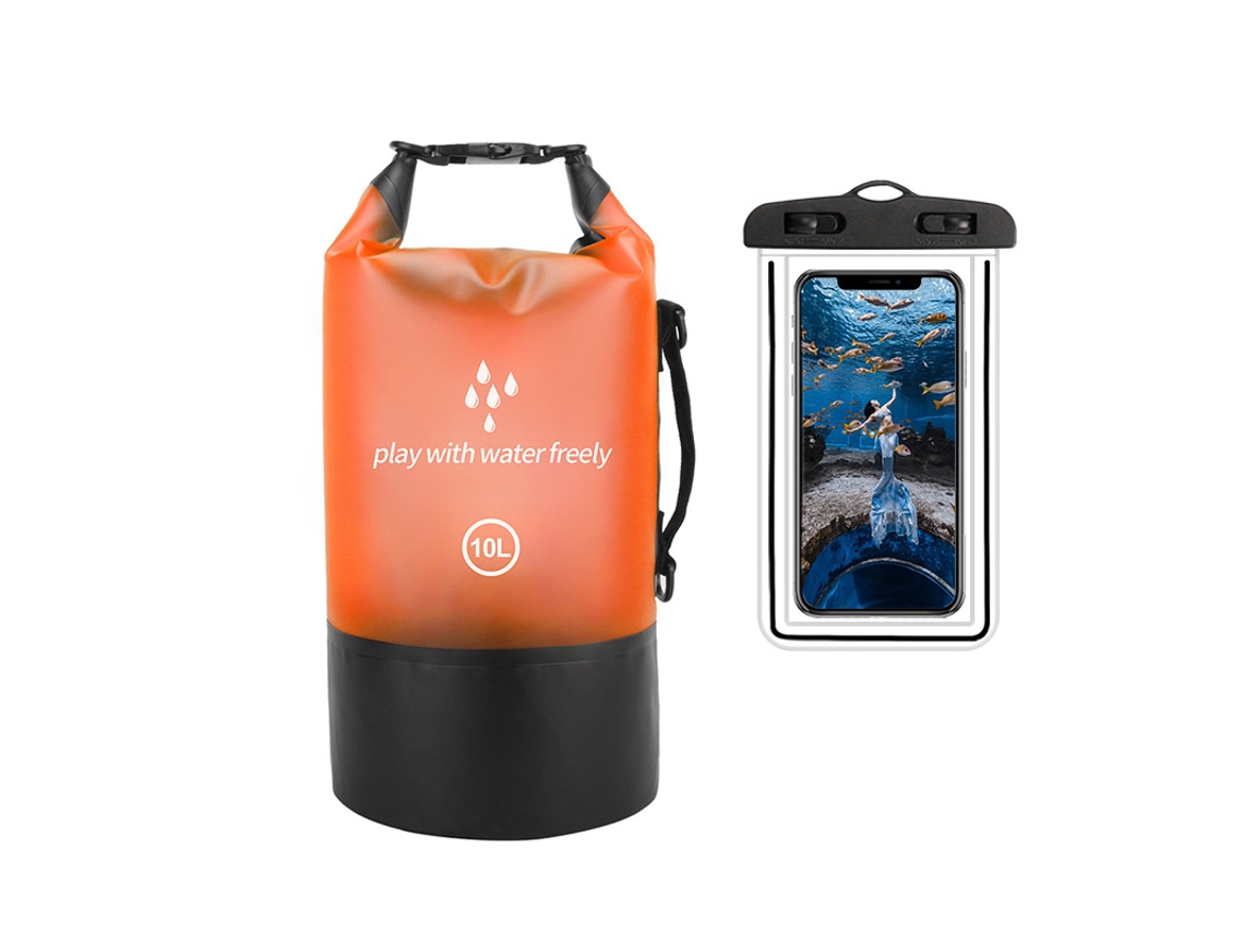 Bolsa Impermeable De 10 Litros Con Bolsillo Para Rafting, Kayak, Playa, Esquí, Pesca, Escalada Y Camping Henten Home Naranja