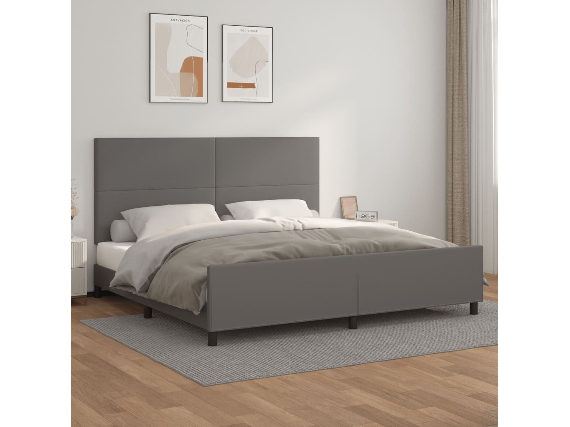 Estructura De Cama Sin Colchón Cuero Sintético Gris 200x200 Cm