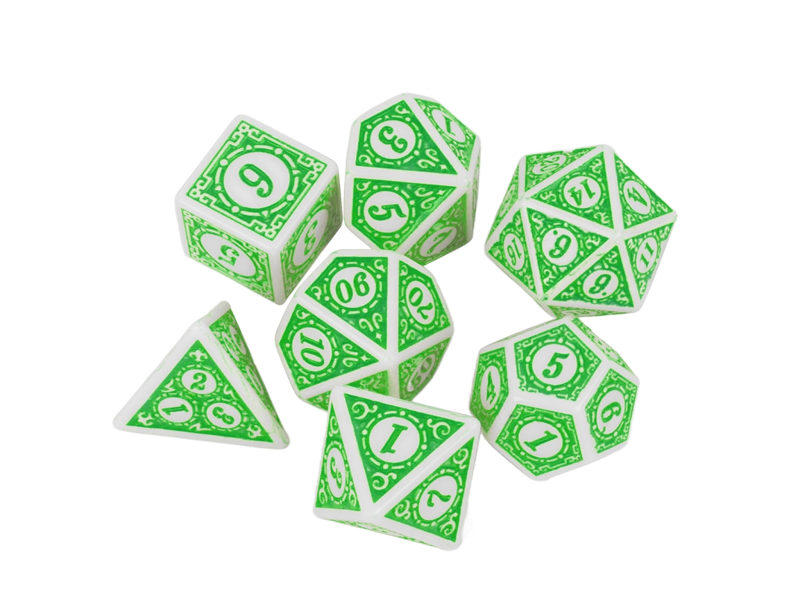 Ats-set De 7 Dados Poliédricos Transparentes Con Números Impermeables Portátiles Para Juegos De Mesa Y Rol Verde
