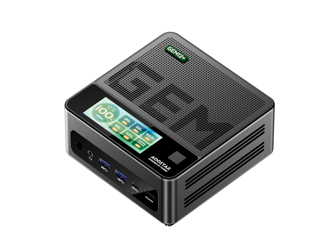 Mini PC Barebone Aoostar Gem12+ Pro (sin RAM, sin SSD) con pantalla, desbloqueo por huella dactilar, AMD Ryzen 7 Pro 8845hs de 8 núcleos, máx. 5,1 GHz