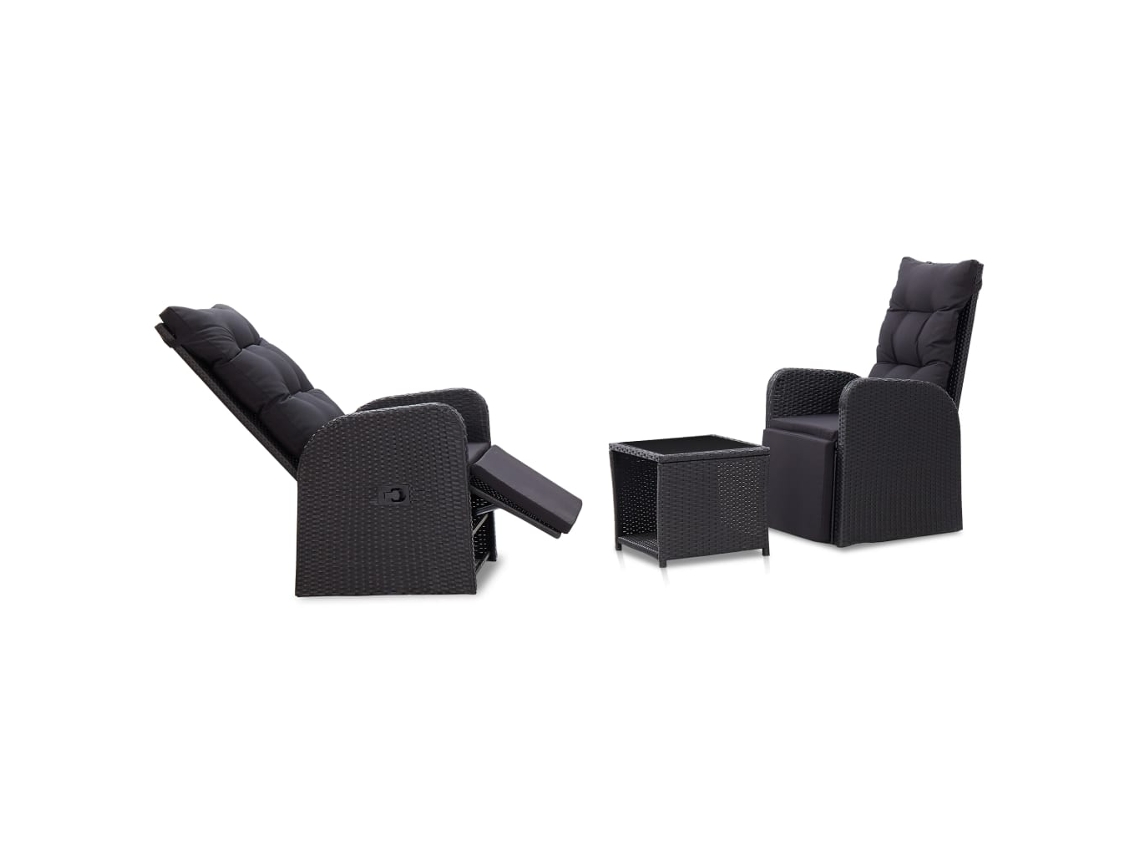 Conjunto de bistró con cojines de mimbre negro de polietileno, DKD Home Decor
