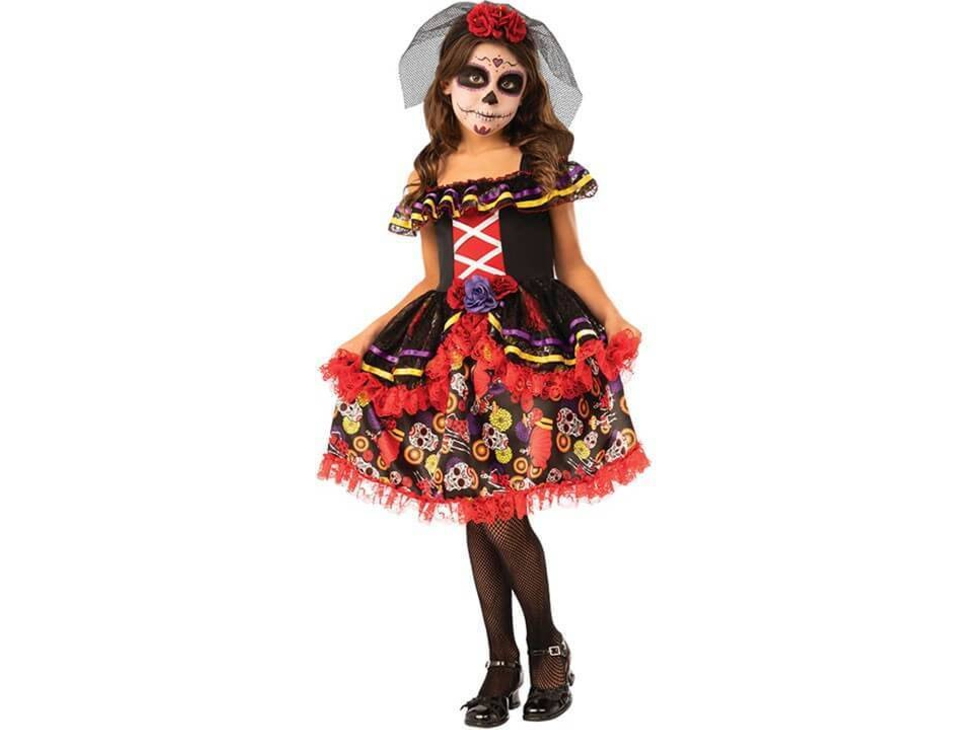 Disfraz de Niña DISFRAZZES Catrinita Elegante Rojo Y Negro (Talla: 8 a 10 años)