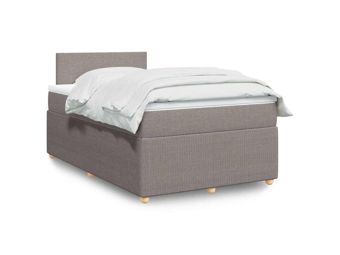 Cama Box Spring Con Colchón Tela Gris Taupe 120x200 Cm