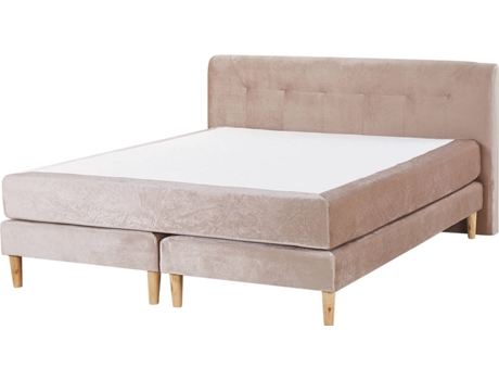 BELIANI Cama Doble con Dosel Terciopelo Crema 171x213x91