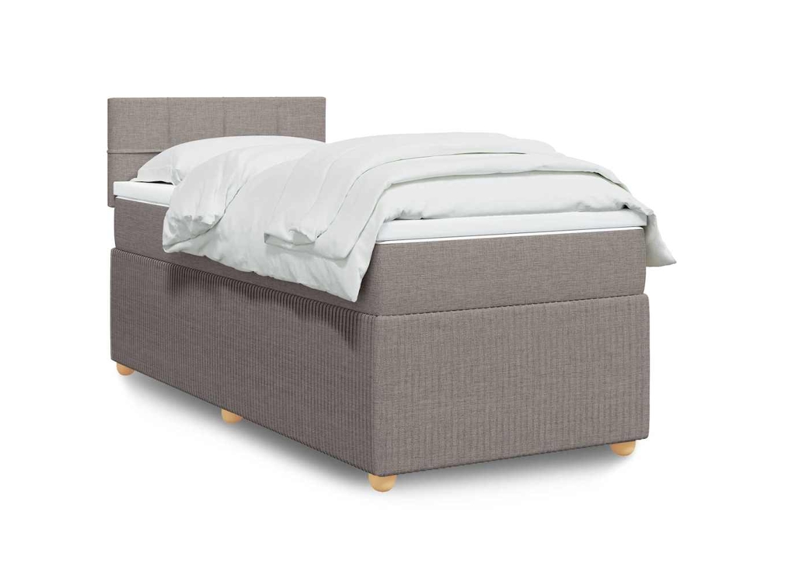 Cama Box Spring Con Colchón Tela Gris Taupe 90x190 Cm