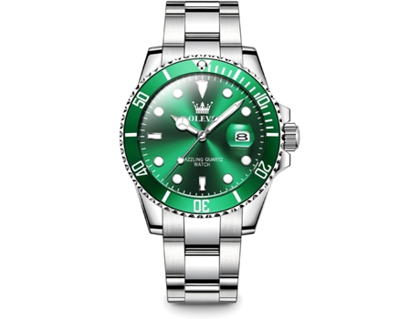 VEANXIN Reloj de Cuarzo para Hombre Esfera Grande Acero Inoxidable Fecha de Mano Reloj Luminoso Impermeable para Hombre(Verde/Plata)