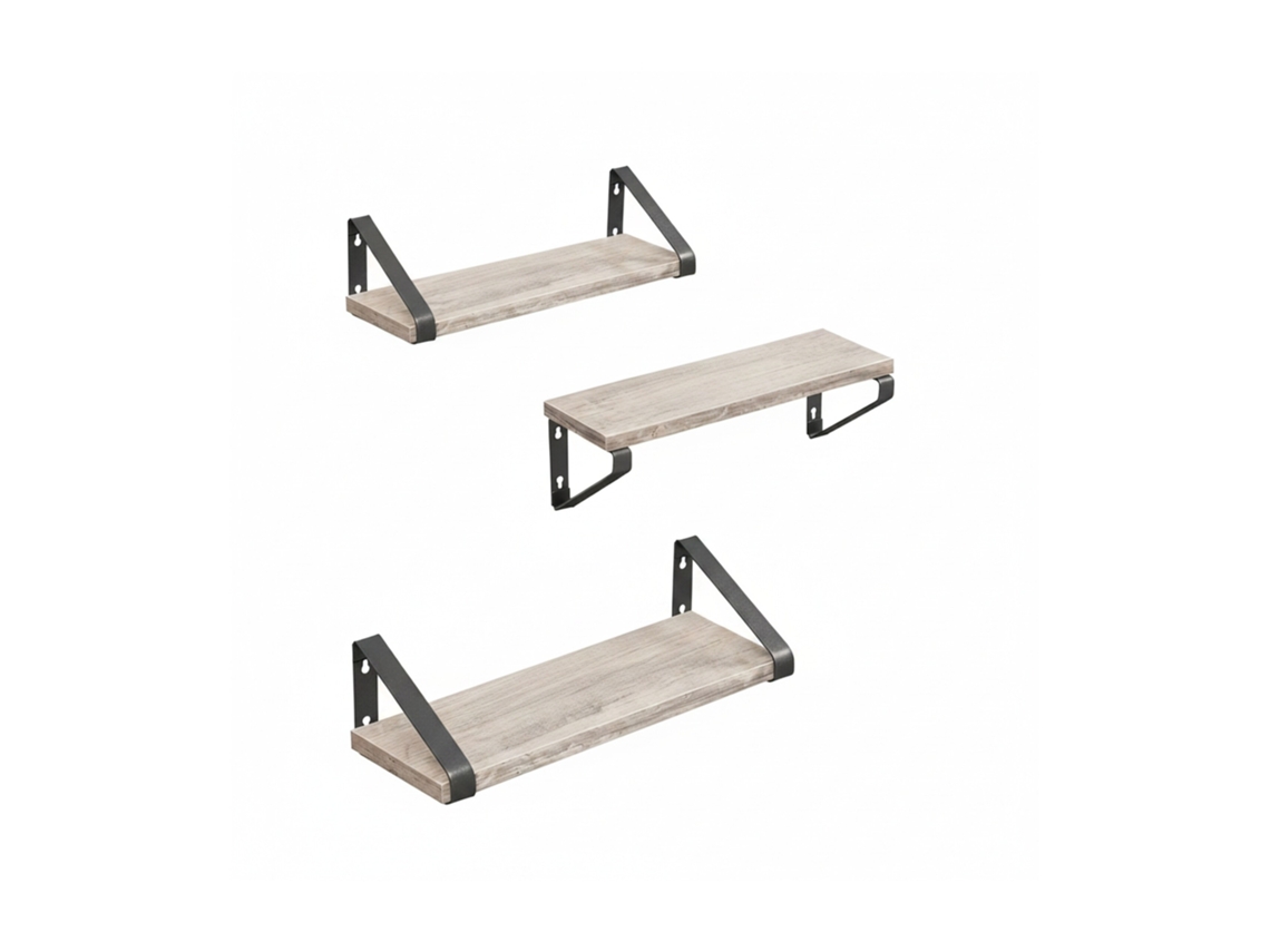 Estantería De Pared Relaxdays, Set De 3 (30/35/40 Cm), Madera Y Metal, Para Libros Y Decoración, Color Greige