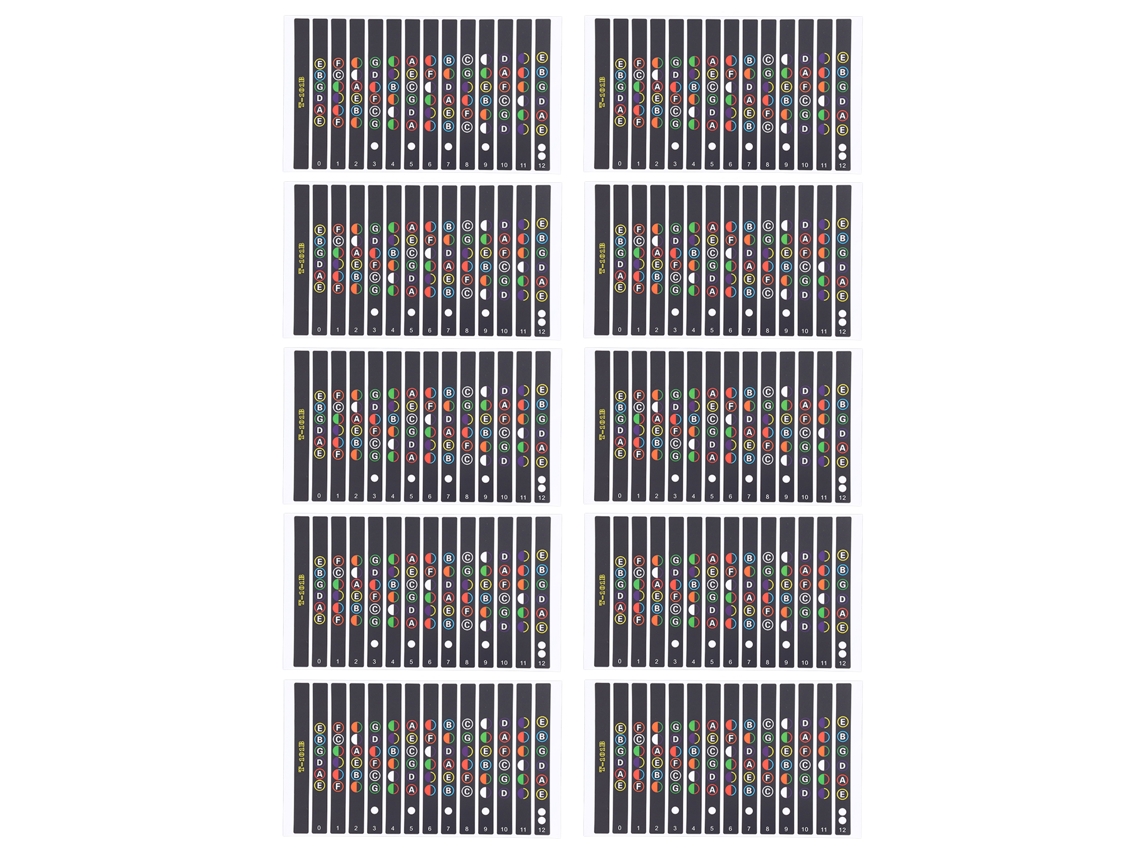 Ats-10 Hoja Pegatinas De Clavijero De Guitarra Con Notas Codificadas Y Escalas Para Principiantes T-101b