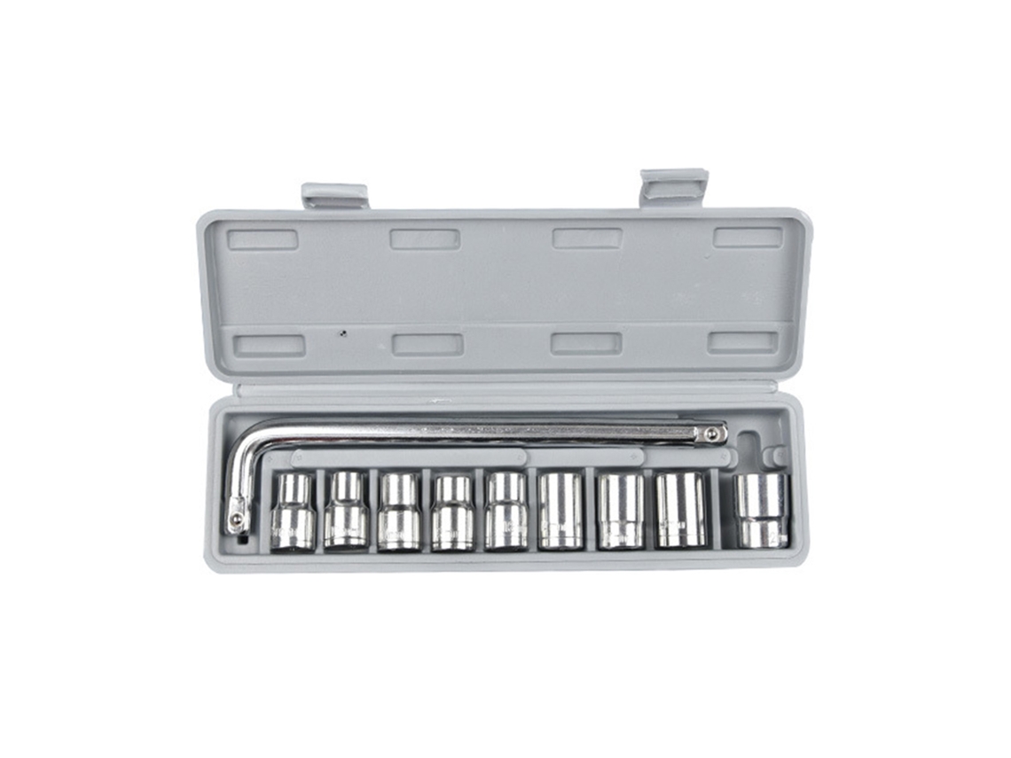 Juego De 10 Llaves De Vaso De 8-21 Mm Para Reparación Mecánica De Automóviles Con Estuche Gris.