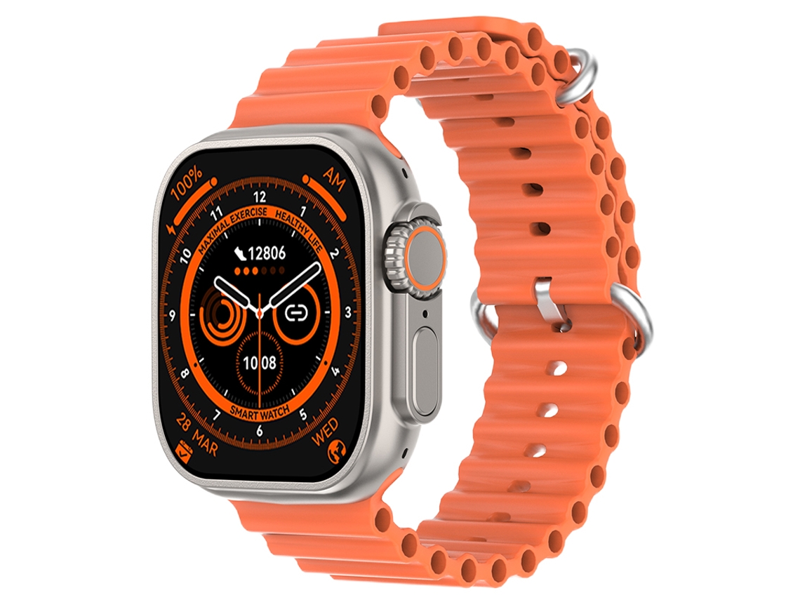 Reloj inteligente compatible con NFC (Near Field Communication) y carga inalámbrica. Mdug (correa naranja océano).