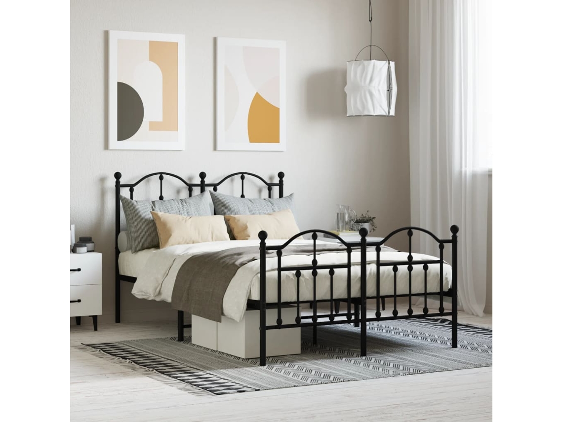 Estructura Cama Sin Colchón Con Estribo Metal Negro 120x200 Cm