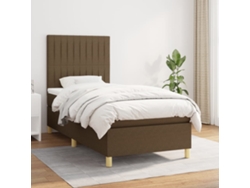 Cama Box Spring Con Colchón Tela Marrón Oscuro 100x200 Cm