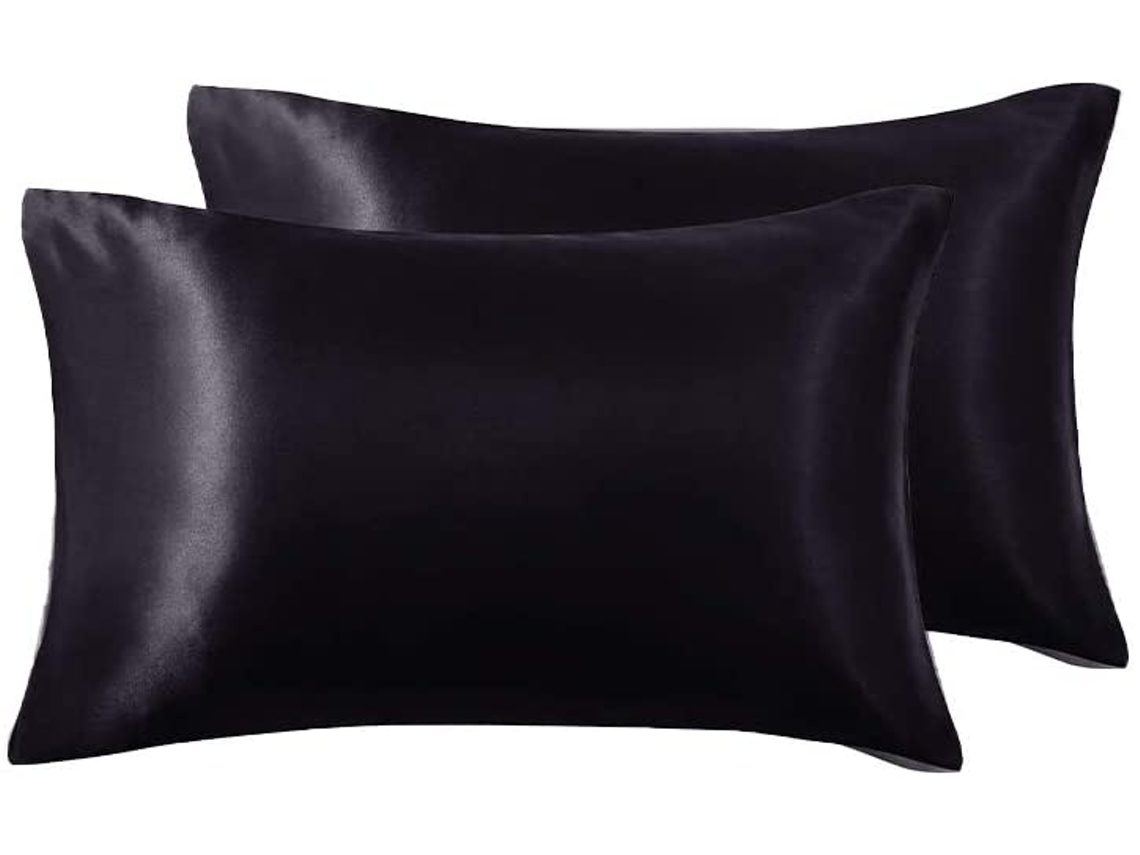 Funda De Almohada De Seda - Negro 13-51*102Cm*2(20*40) - 100% Satinado De Poliéster - Ultra Liso Y Liso - Funda De Almohada De Satén Con Sobre JEIIBRZUI