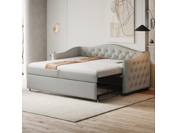 Sofá Cama Tapizado, 90x200 Cm, Con Puerto Usb, Forma Clásica Con Botones Con Somier, - Cama De Invitados, Gris, Sin Colchón