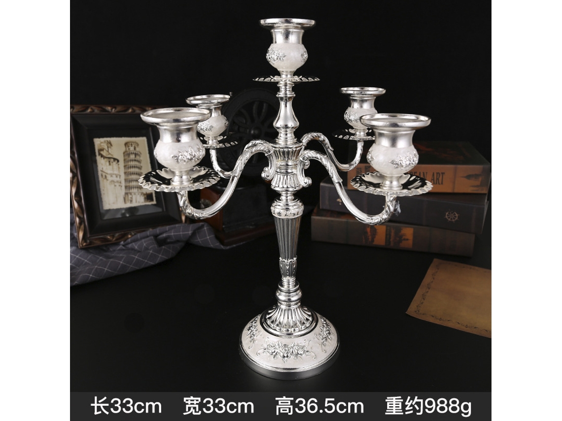 Cena Romántica A La Luz De Las Velas, De Estilo Retro Europeo (cinco Cabezas, Blanco Plateado)